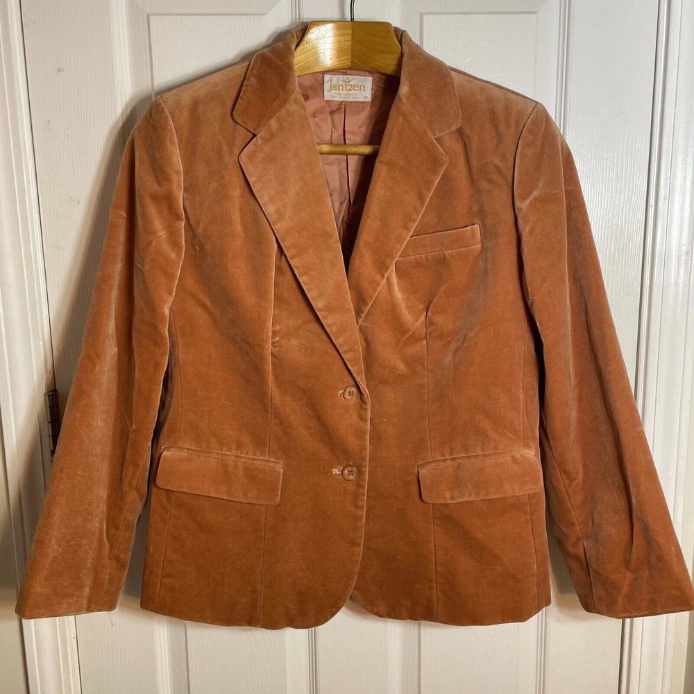 Vintage Jantzen Peach Velvet Soft Lightweight Jacket WomensBlazer Size Retro Med